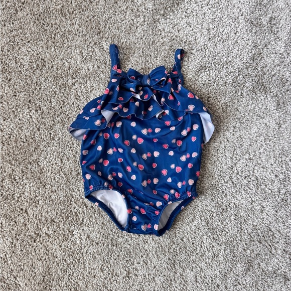Baby Girls’ Bathing suit Navy Blue Heart Print Ruffle One-Piece Swimsuit 3-6 mo - Picture 2 of 8
